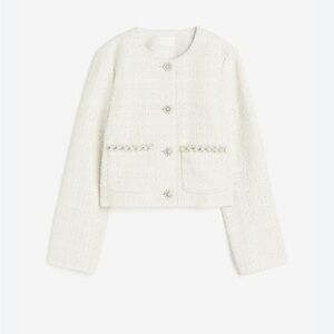 H&M Cream Tweed Jacket with Pearl Details